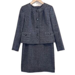 Kasper 4P Skirt Suit 4 Petite Black Gray Check Pattern